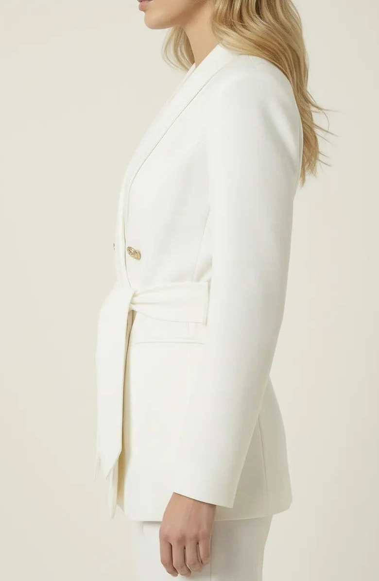 Modenaire Double Breasted Blazer with Buttons and Waist Tie Detail, Alternate, color, White