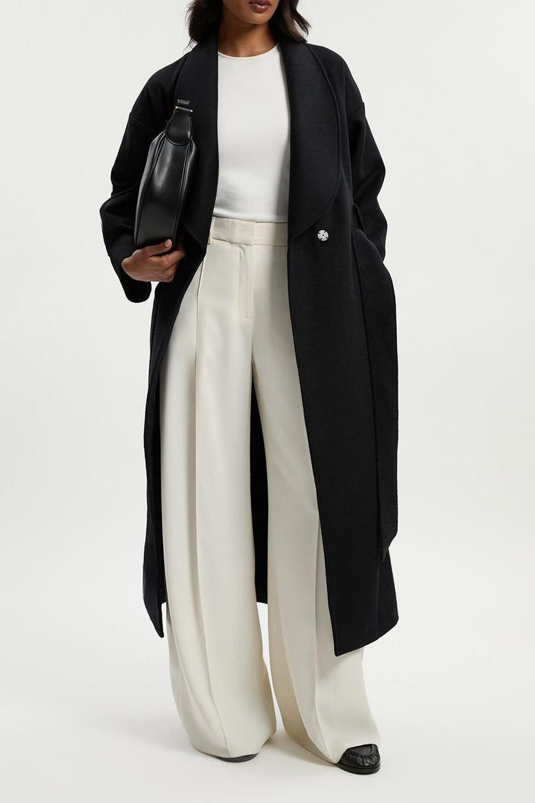 Petite Wrap Tailored Maxi Coat, Alternate, color, Black