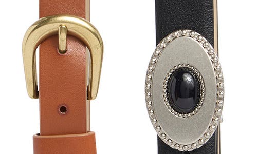 Vince Camuto 2-for-1 Buckle Belt Set In Black/cognac
