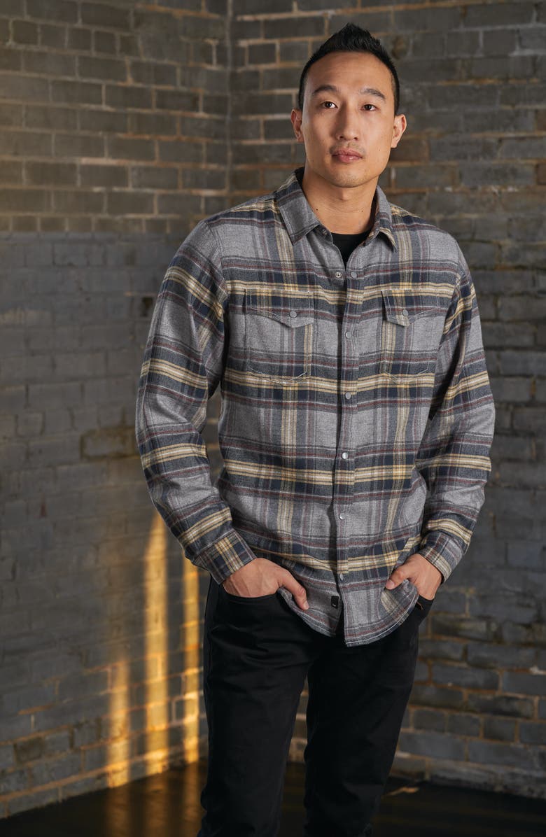 BURNSIDE Plaid Flannel Shirt, Alternate, color, Light Grey