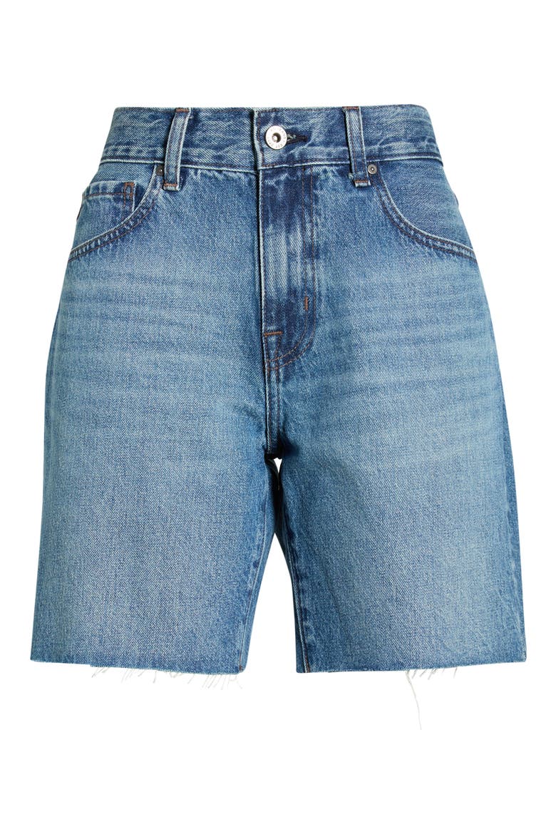 Ex-Boyfriend Distressed Raw Hem Mid Length Denim Shorts, Alternate, color, NOUVEAU