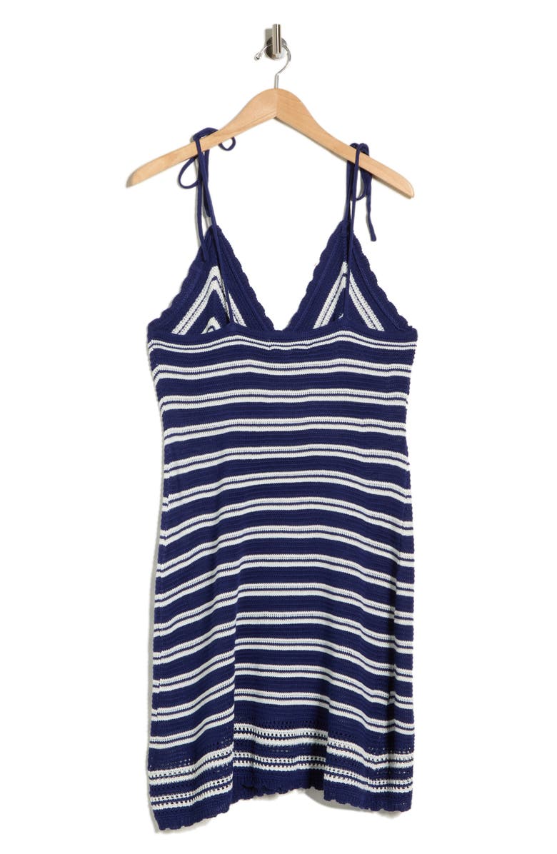 Madden Girl Stripe Tie Strap Knit Minidress, Alternate, color, Navy Combo