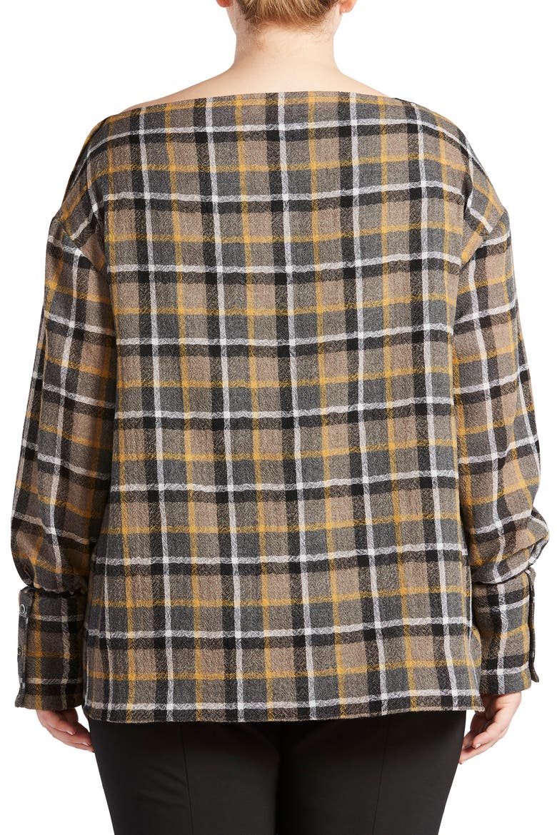 Plaid Wool Gauze Button Shoulder Top, Alternate, color, YELLOW MULTI