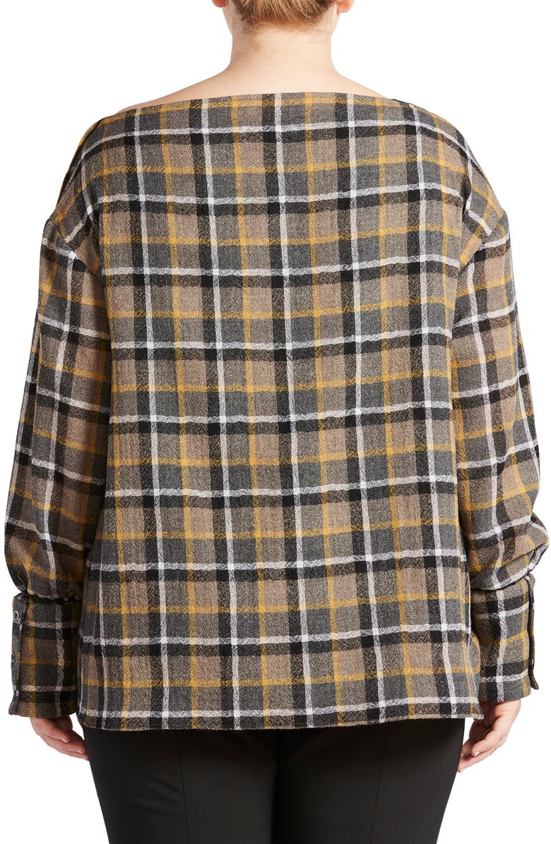 Pari Passu Plaid Wool Gauze Button Shoulder Top, Alternate, color,