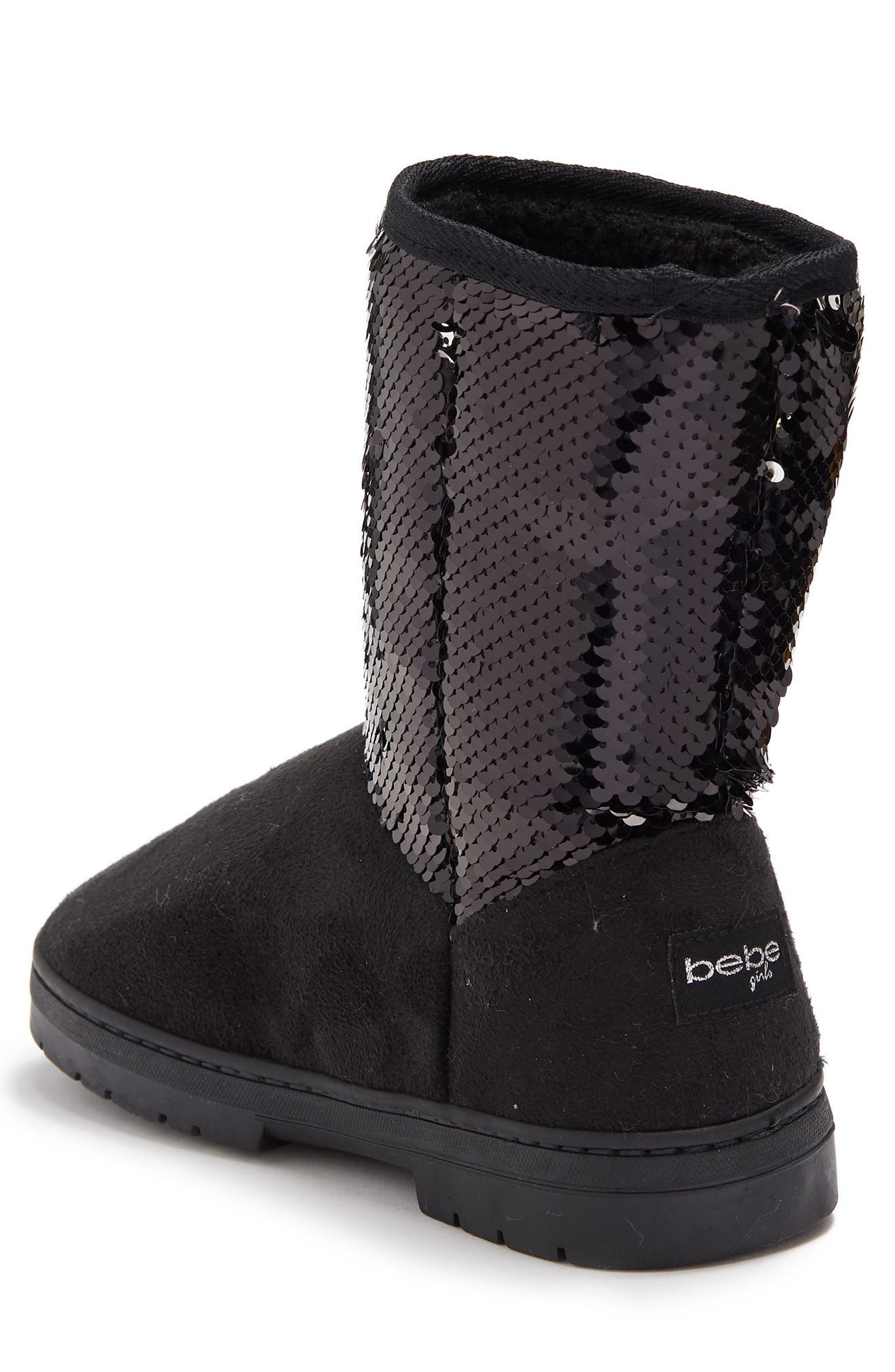 bebe Sequin Faux Fur Lined Boot, Alternate, color, 