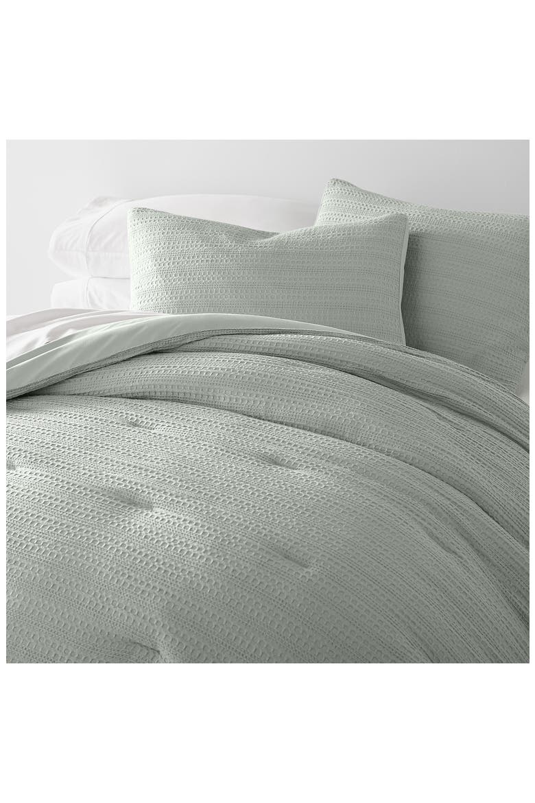 Waffle Textured 3-Piece Comforter Set, Alternate, color, GREEN MIST