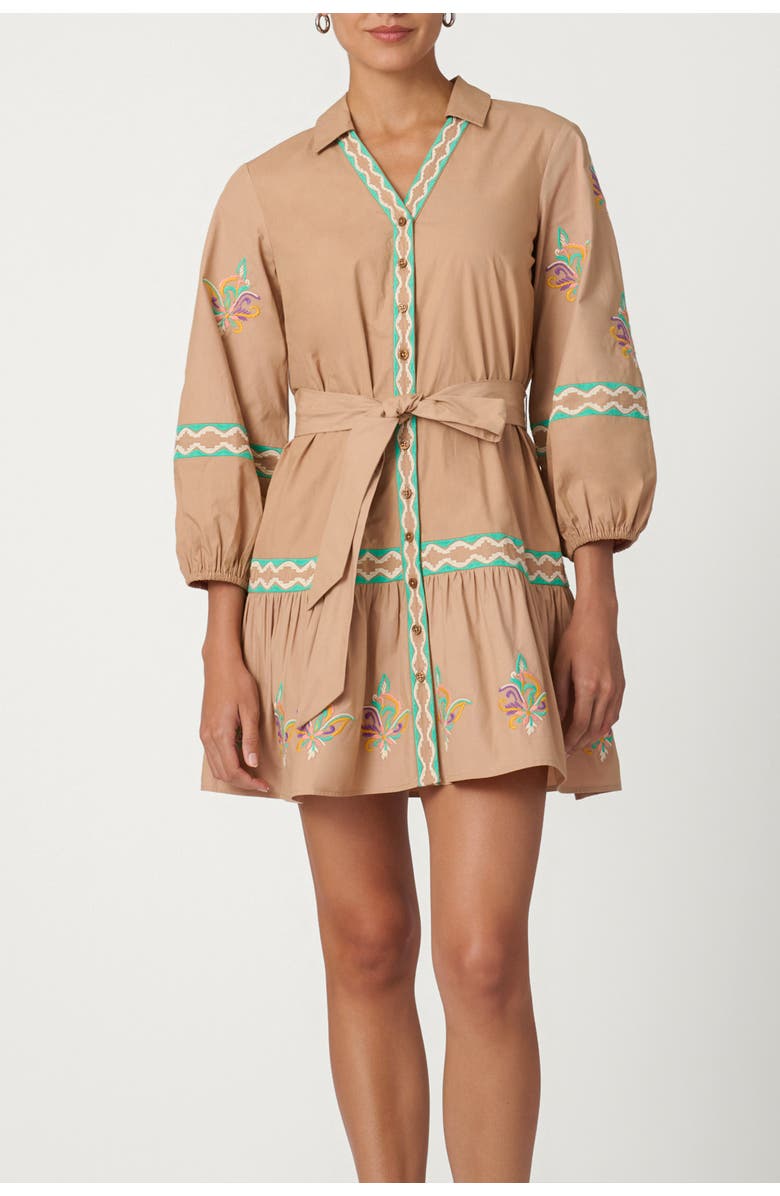 Shoshanna Camden Embroidery Ellery Dress, Main, color, Khaki