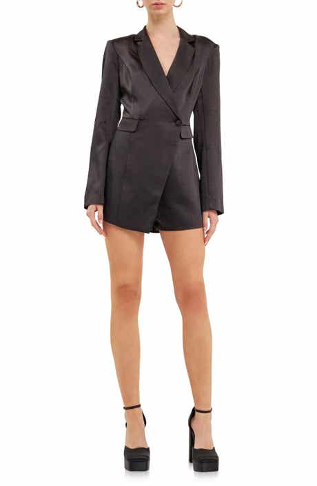 Long Sleeve Satin Blazer Romper