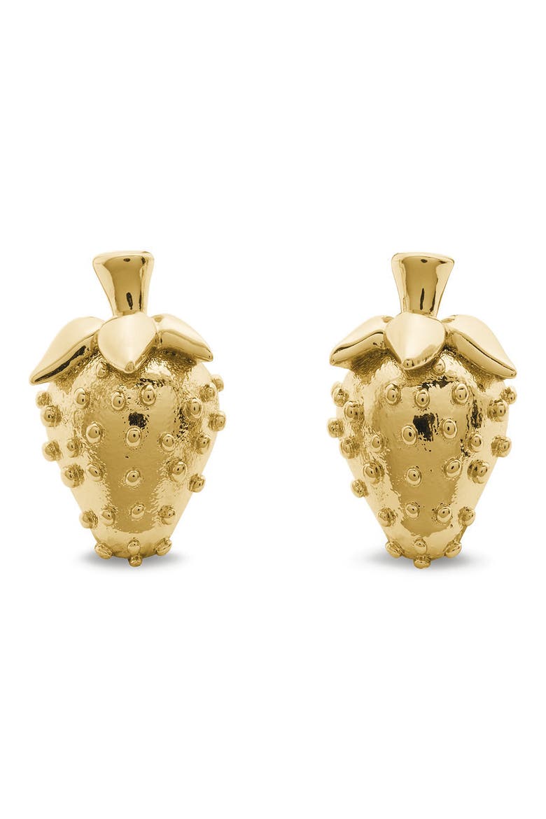 secret garden strawberry statement stud earrings, Main, color, GOLD.