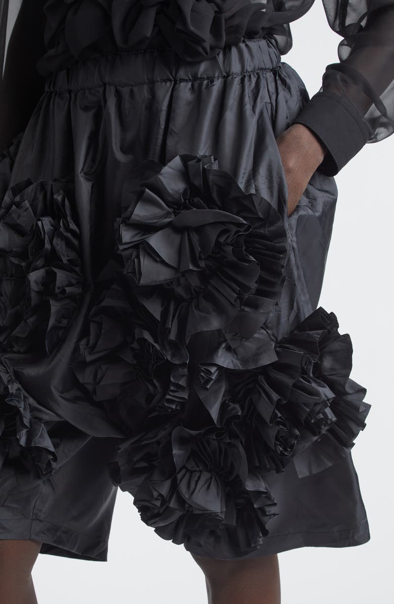 Comme des Garçons Comme des Garçons Ruffle Rosette Taffeta Shorts, Alternate, color, Black