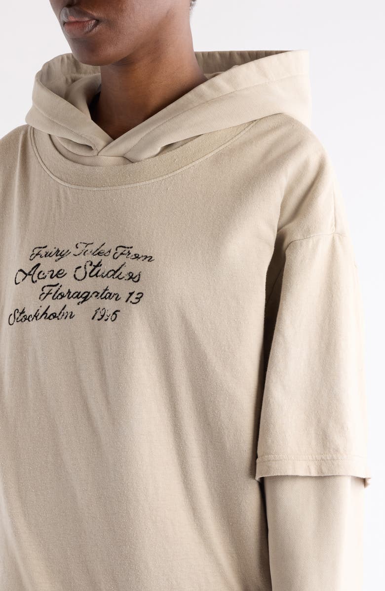 Acne Studios Floor Fairy Tale Layered Logo Graphic Hoodie, Alternate, color, Faded Beige