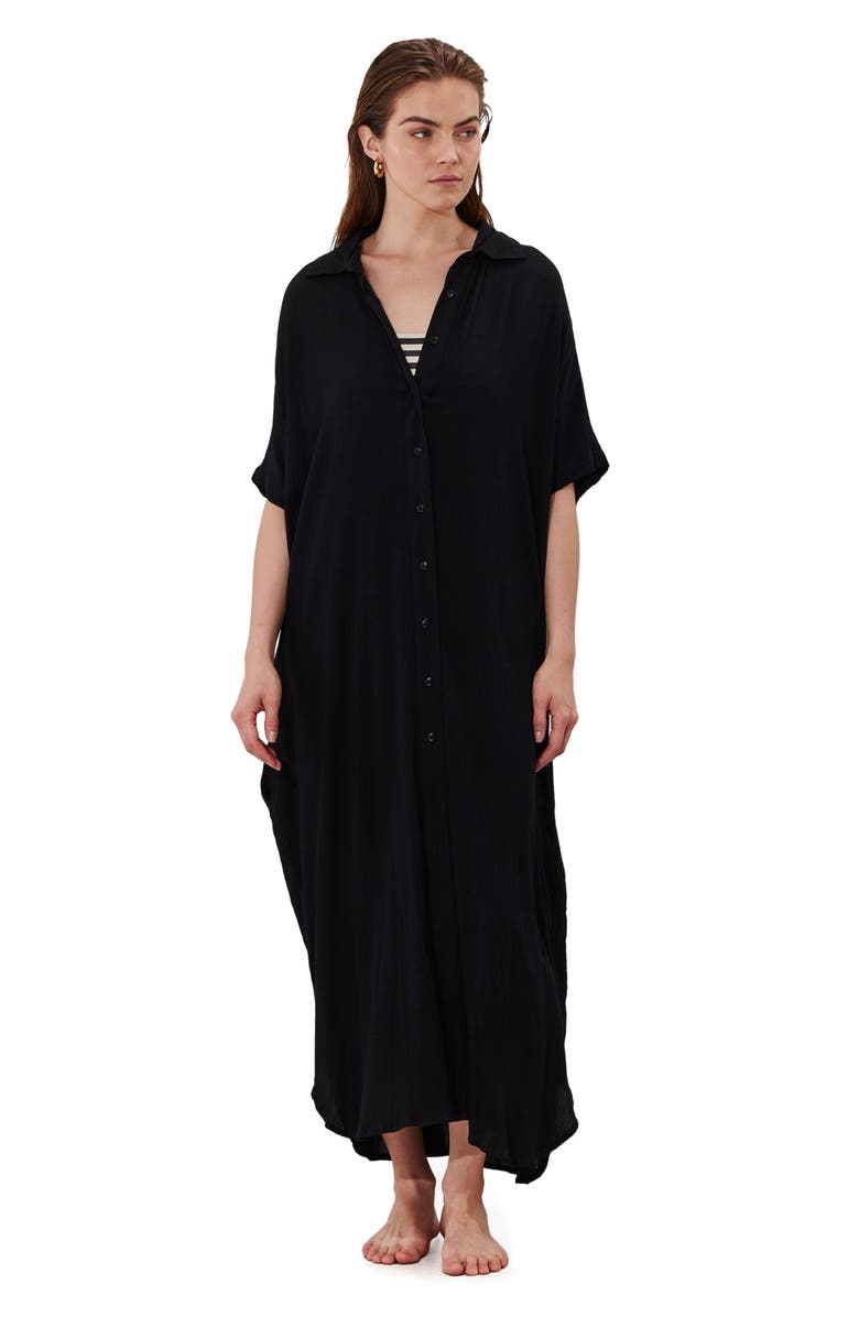 Gottex Beach Life Solena Crêpe Oversized Shirt Dress Cover-Up, Main, color, Black