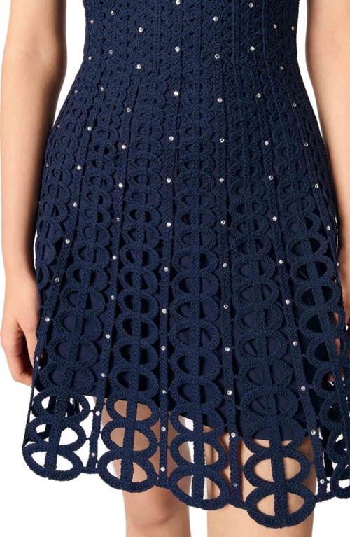 Maje Rhinestone Crochet Short Dress In Navy