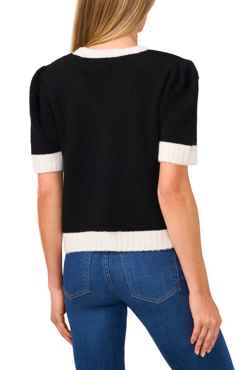 CeCe Contrast Trim Short Sleeve Cardigan, Alternate, color, 