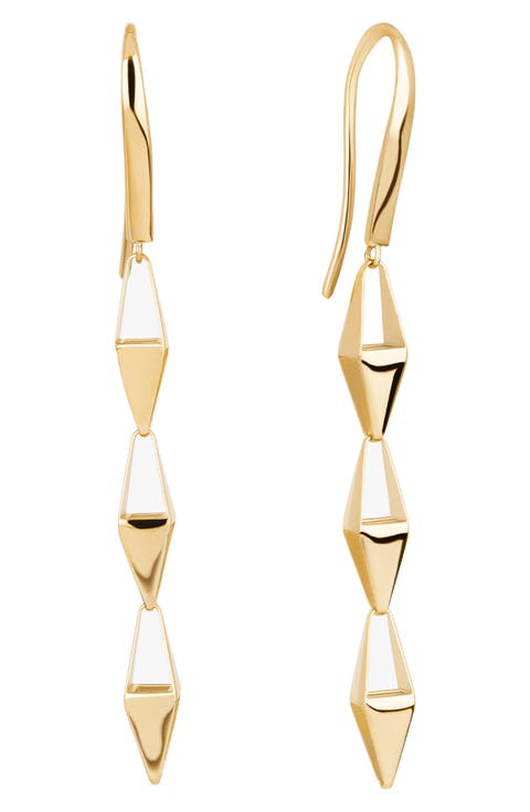 14K Gold Laser 3D Kite Chain Linear Earrings
