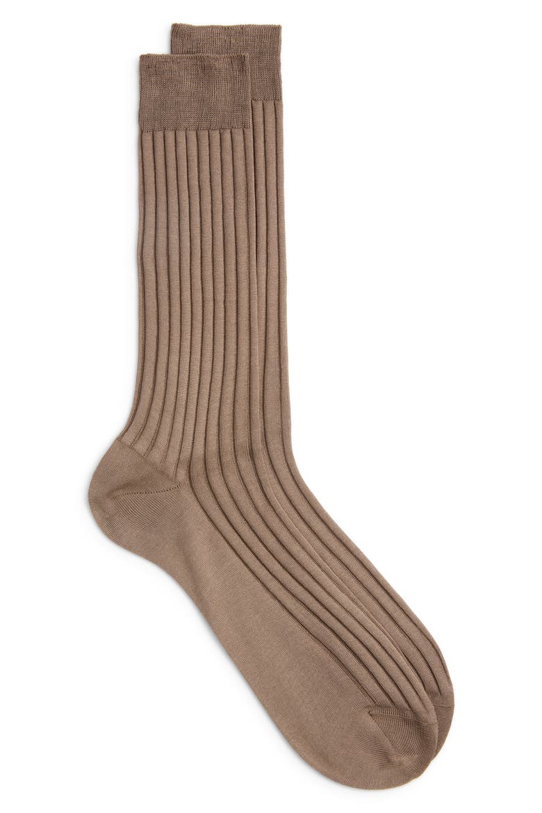 Ribbed Cotton Dress Socks, Main, color, LIGHT BROWN