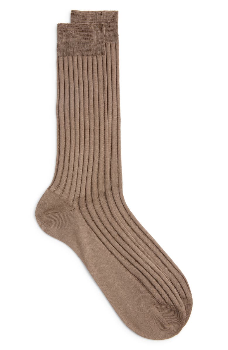 Canali Ribbed Cotton Dress Socks, Main, color, Light Brown