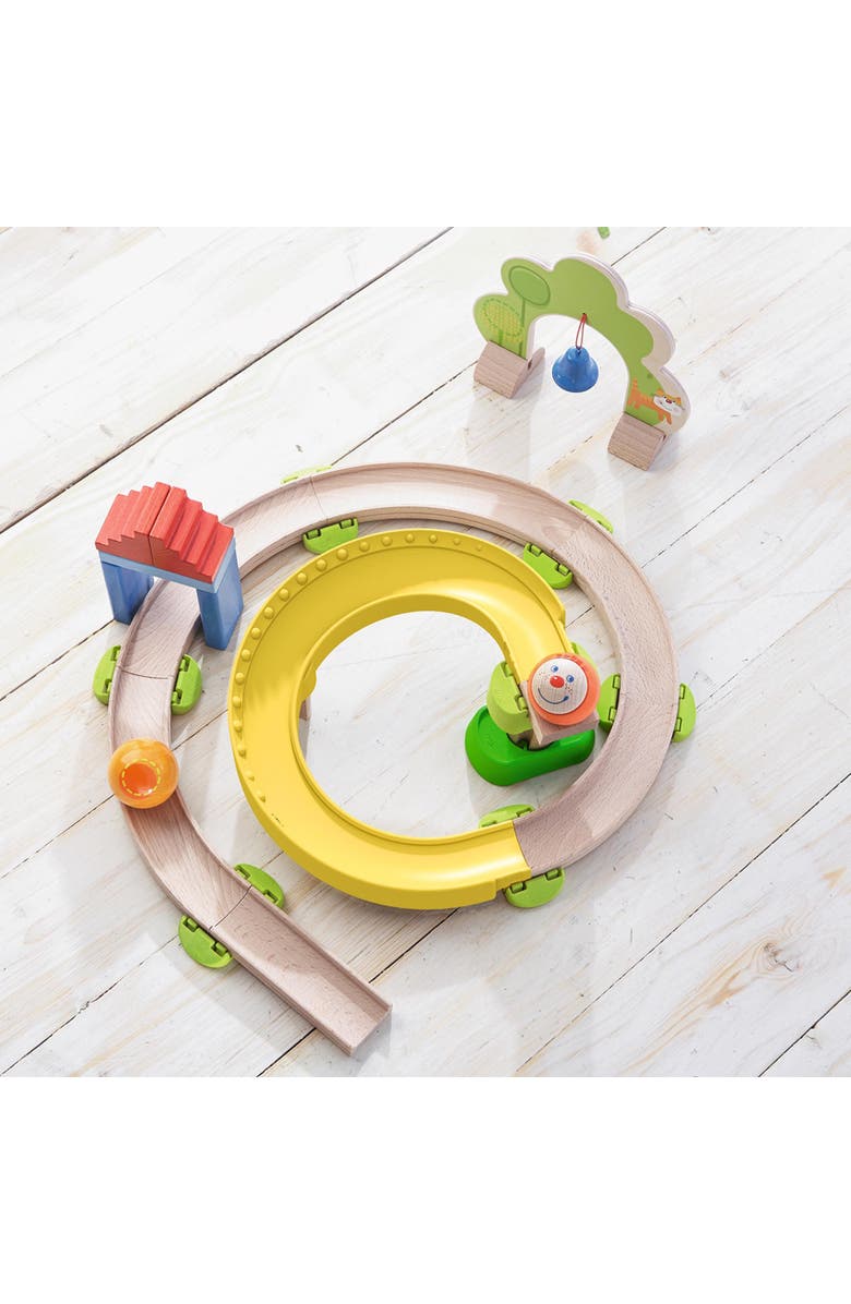 HABA Ball Run - Kullerbu Spiral Track, 26 Piece Wood & Plastic Marble Run Set with Wild Curves & Bell for Kids 2-8, STEM Toy Marble Maze Building Set, Alternate, color, Multi