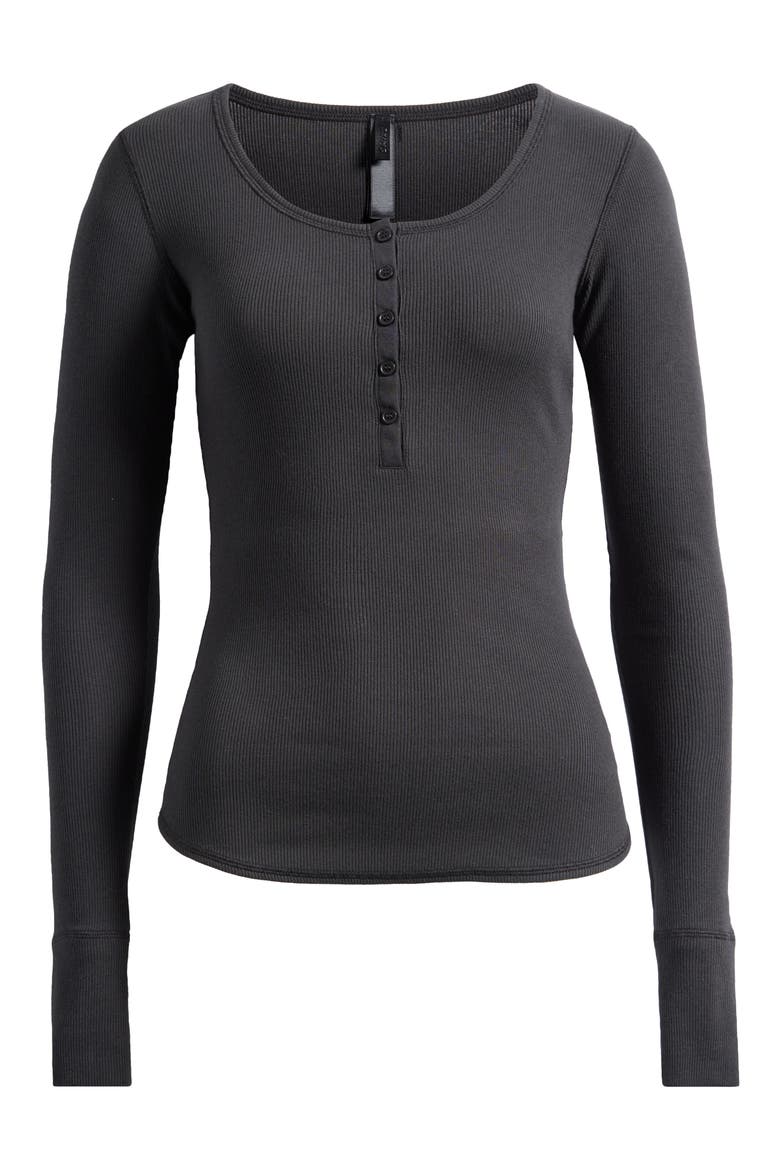 Cotton RIb Scoop Neck Henley, Alternate, color, SOOT