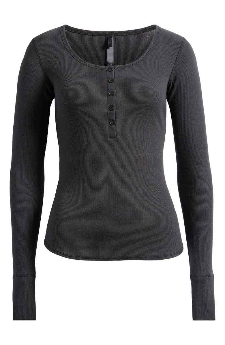 SKIMS Cotton RIb Scoop Neck Henley, Alternate, color, Soot
