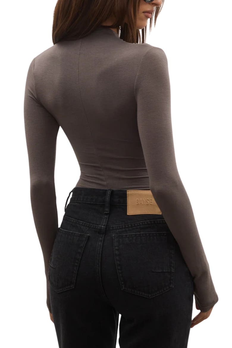 Amrita Ruched Long Sleeve Bodysuit, Alternate, color, SMOKE