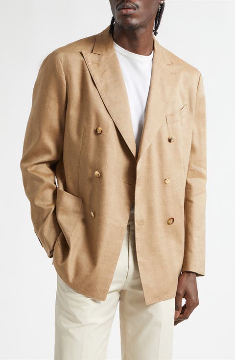 K-Jacket Double Brested Tan Linen & Wool Sport Coat