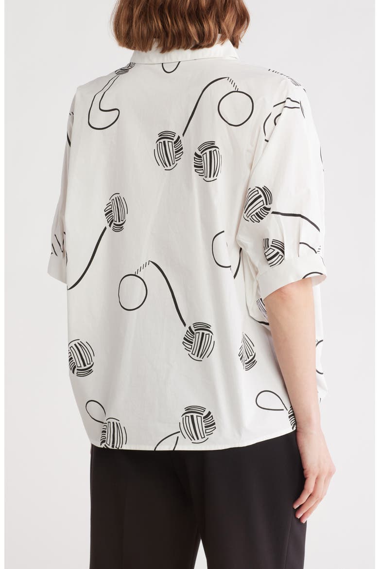 Printed Short Sleeve Boxy Button-Up Shirt, Alternate, color, WHITE