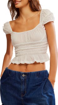 Free People Sweet On You Smocked Crop Top