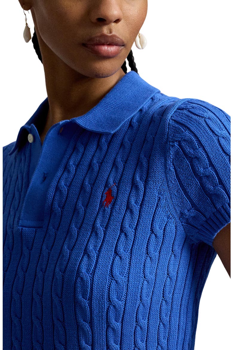 Crop Cable Knit Cotton Polo Sweater, Alternate, color, GALA BLUE
