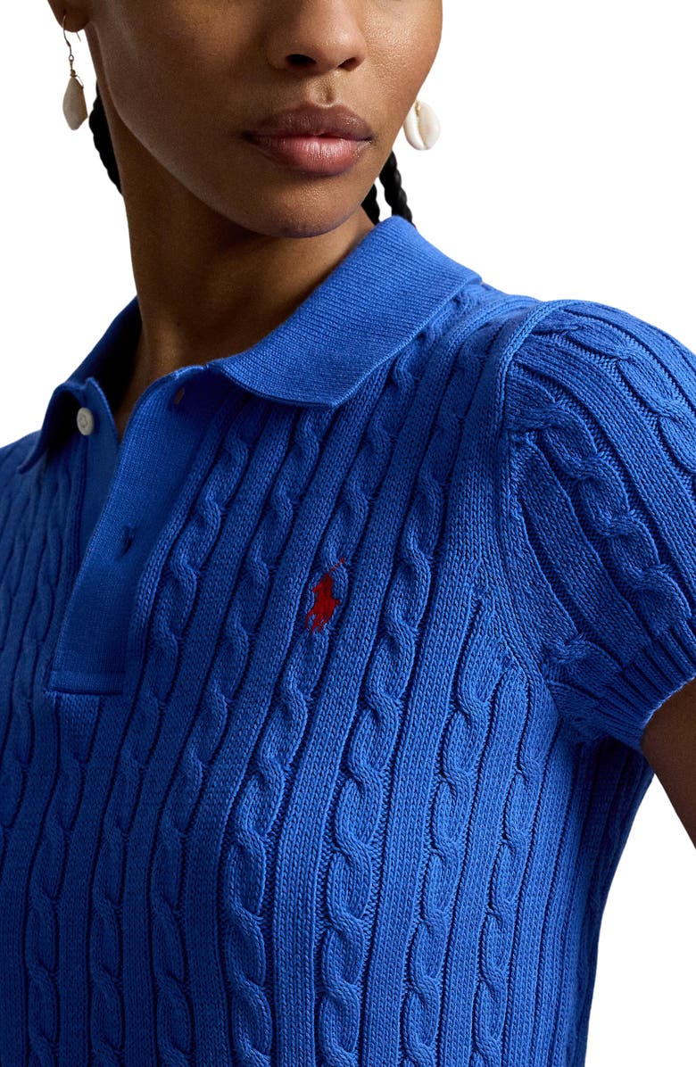 Polo Ralph Lauren Crop Cable Knit Cotton Polo Sweater, Alternate, color, Gala Blue