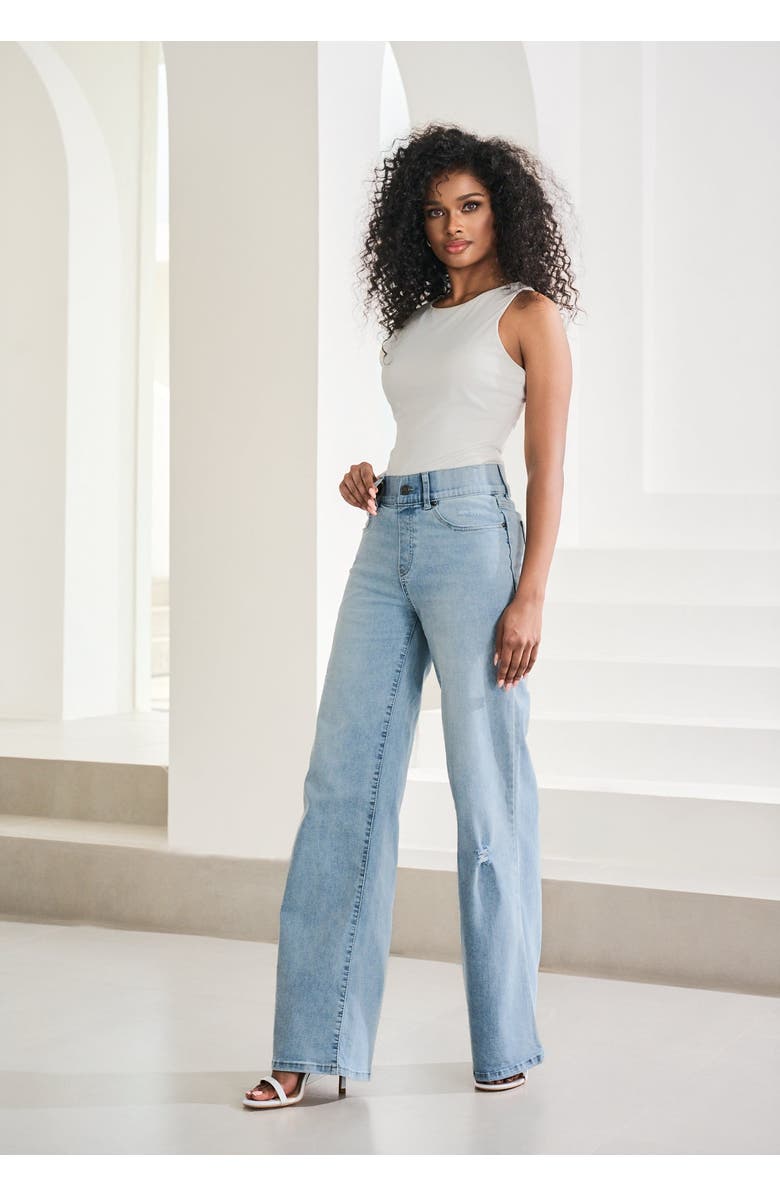 Betabrand Boyfriend Jeans Wide Leg Stretch Denim, Alternate, color, Coastal Wash