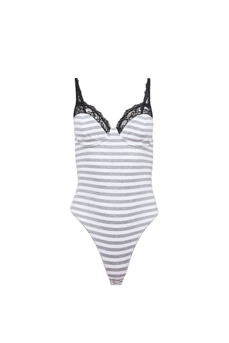 Ivy Lace Bodysuit, Main, color, Stone Stripe W/ Black Trim