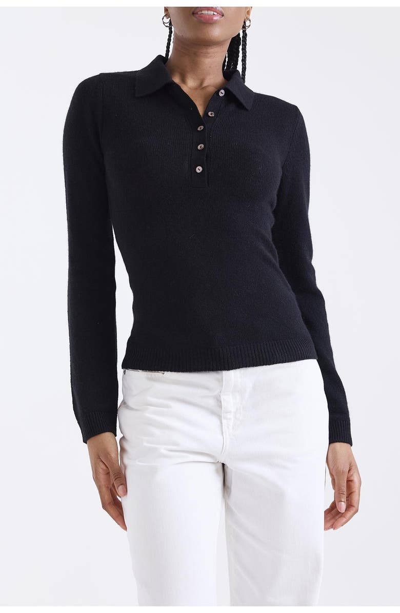 1982 Amaya Button 100% Cashmere Polo Top, Alternate, color, Black