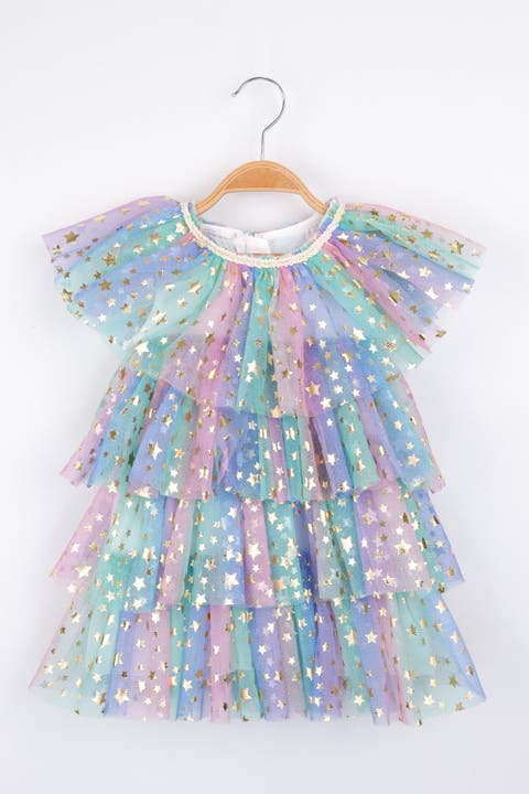 Estella Girls’ Star Print Layered Tulle Dress & Crown Set