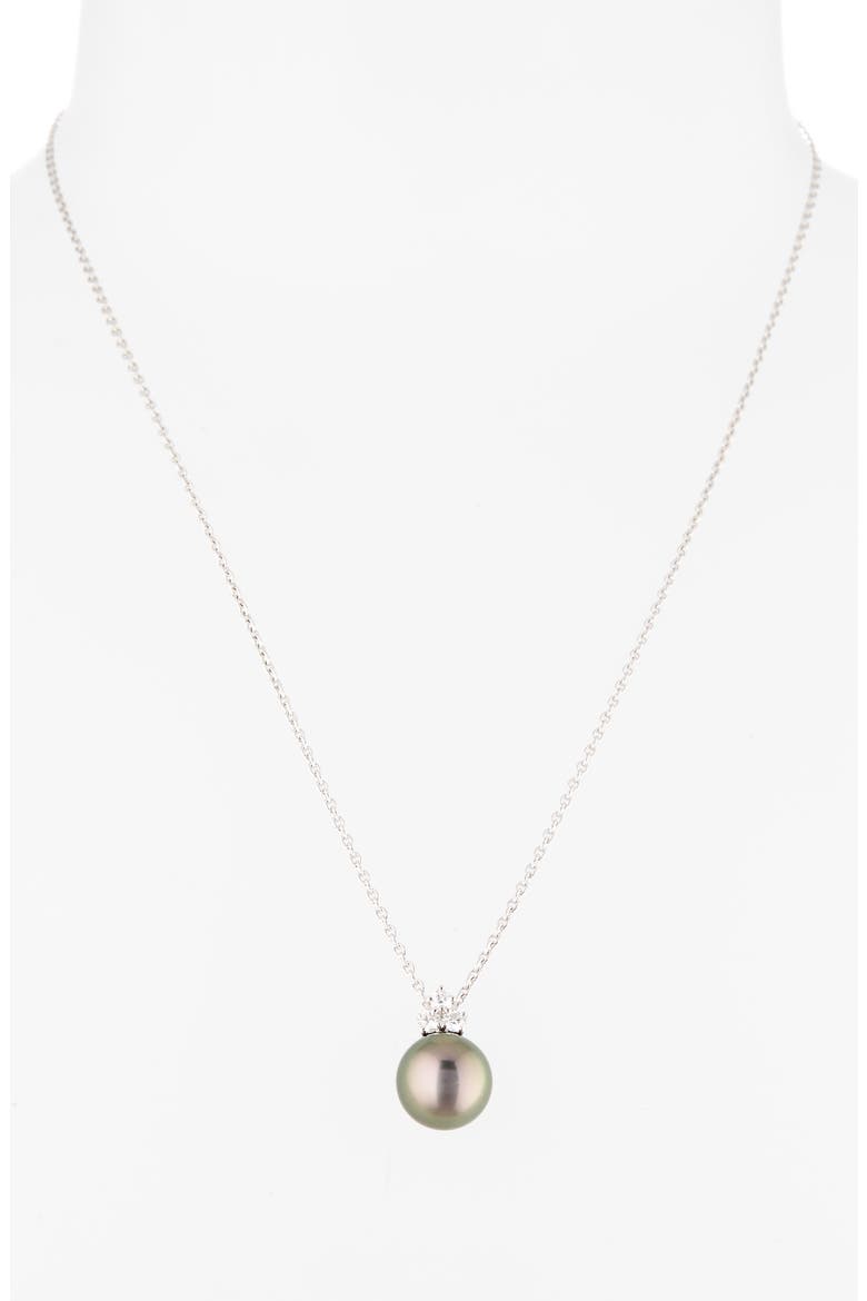 Classic Diamond & Black South Sea Cultured Pearl Pendant Necklace, Alternate, color, 18KW