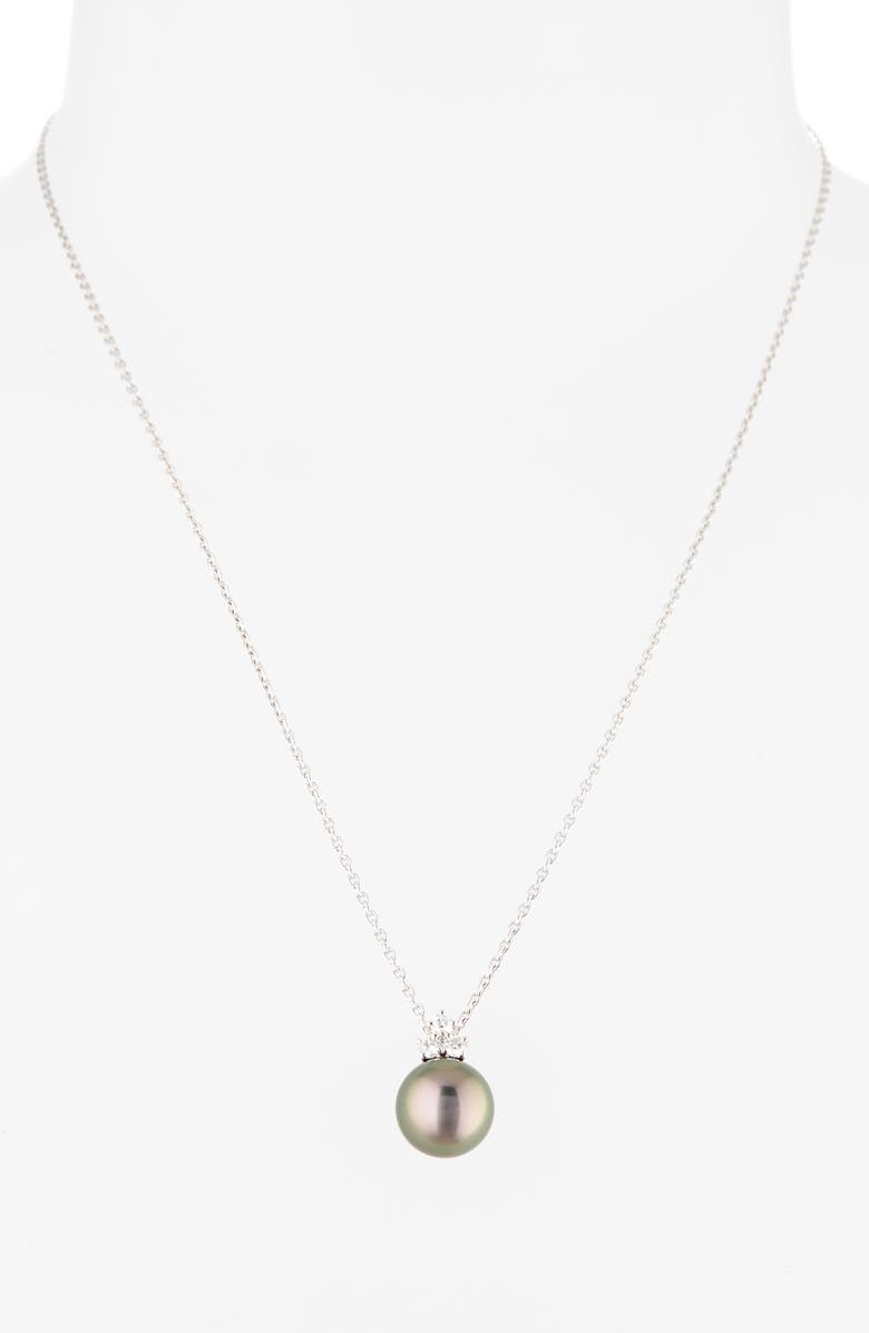 Mikimoto Classic Diamond & Black South Sea Cultured Pearl Pendant Necklace, Alternate, color, 18Kw