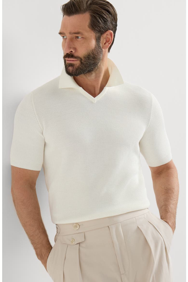 Cotton English rib knit polo, Alternate, color, White