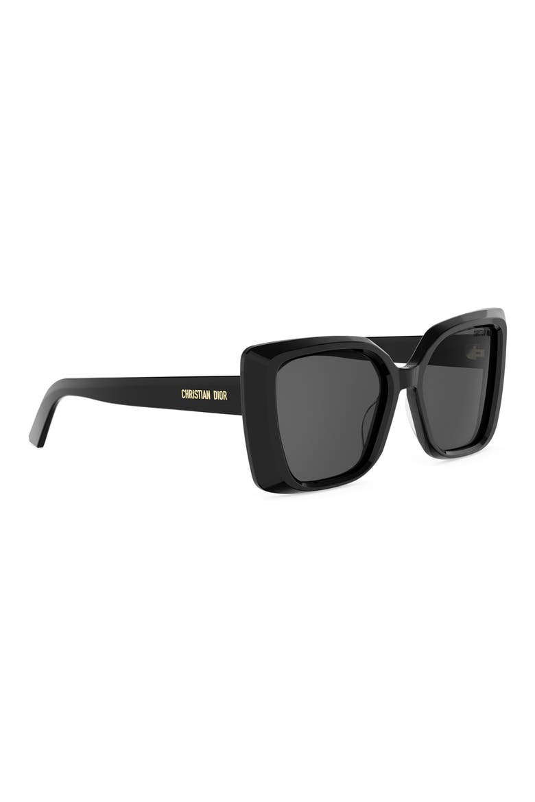 'DiorMidnight S5I 55mm Square Sunglasses, Alternate, color, SHINY BLACK / SMOKE