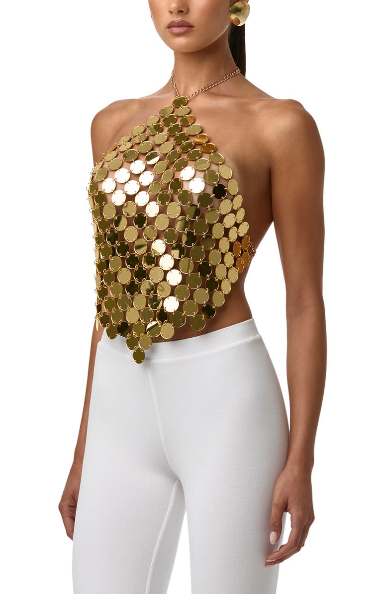 Naked Wardrobe Chain Link Mesh Sequin Top, Alternate, color, High Polish Gold