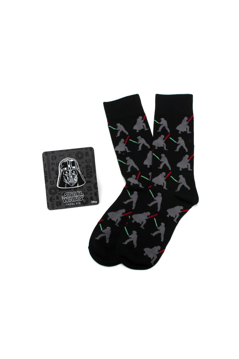 Darth Vader Luke Lightsaber Battle Crew Socks & Lapel Pin Gift Set, Main, color, MULTI