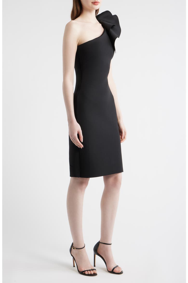 Asymmetric Ruffle One-Shoulder Sheath Cocktail Dress, Alternate, color, ANNE BLACK