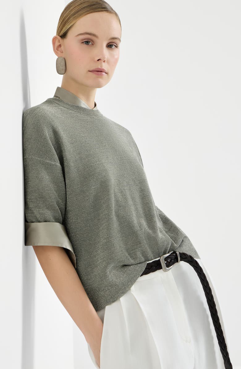 Brunello Cucinelli Sparkling linen sweater, Alternate, color, Military