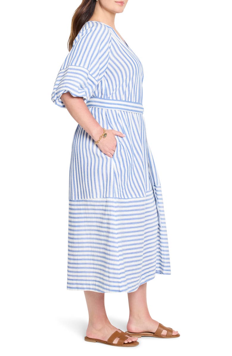 NIC+ZOE Mixed Stripe Belted Double Gauze Midi Dress, Alternate, color, Blue Multi