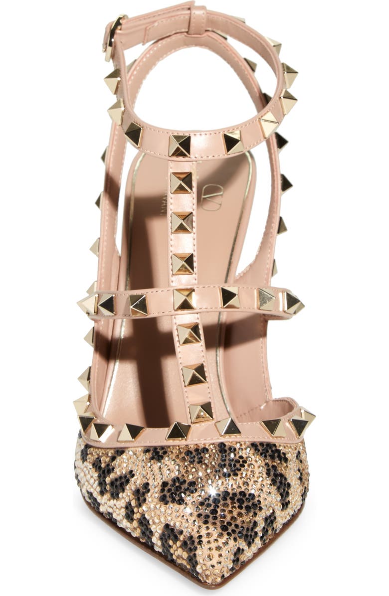 Valentino Garavani Rockstud Crystal Leopard Spot Pointed Toe T-Strap Pump, Alternate, color,