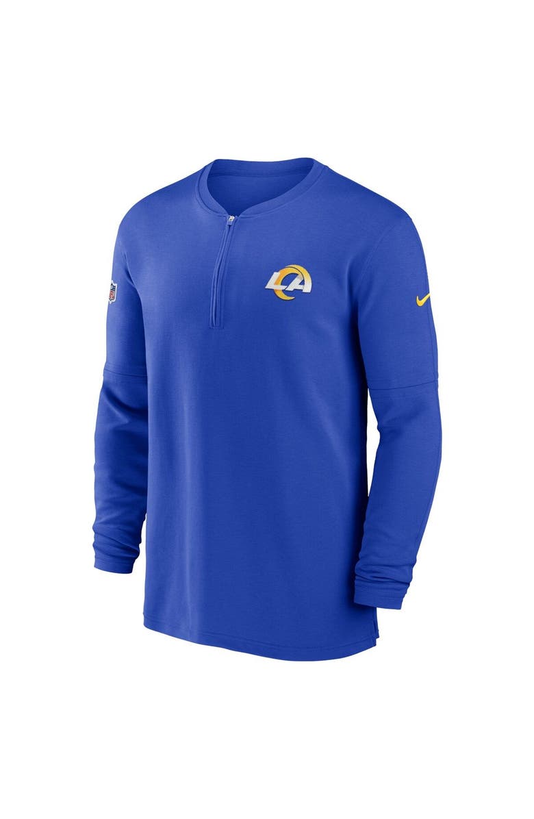 Nike Men's Nike  Royal Los Angeles Rams 2023 Sideline Performance Long Sleeve Tri-Blend Quarter-Zip Top, Alternate, color, Royal