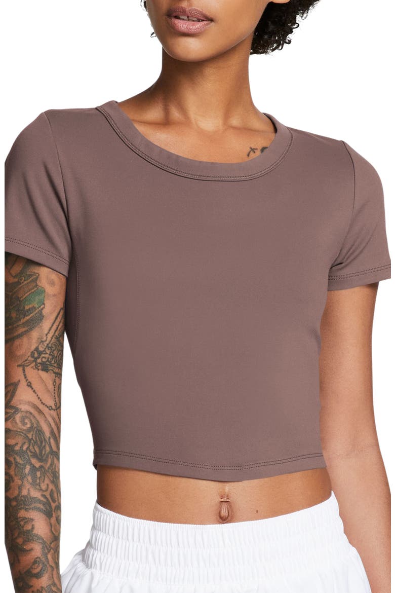 Phoenix Fleece Short Sleeve Crop Sweatshirt, Main, color, SMOKEY MAUVE/ BLACK