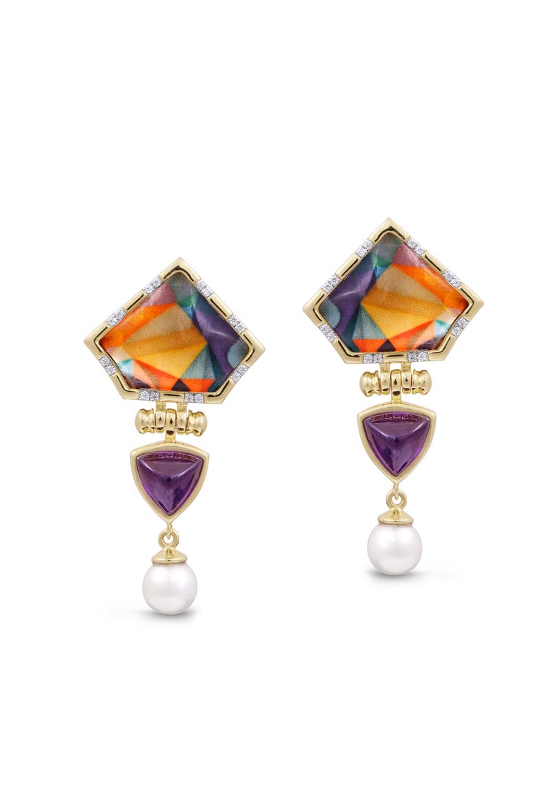Mysterious Mayhem Amethyst Gemstone Diamond Pearl Yellow Gold Plated Silver Earrings, Main, color, 14KT Gold Vermeil on Sterling