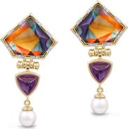 LuvMyJewelry Mysterious Mayhem Amethyst Gemstone Diamond Pearl Yellow Gold Plated Silver Earrings