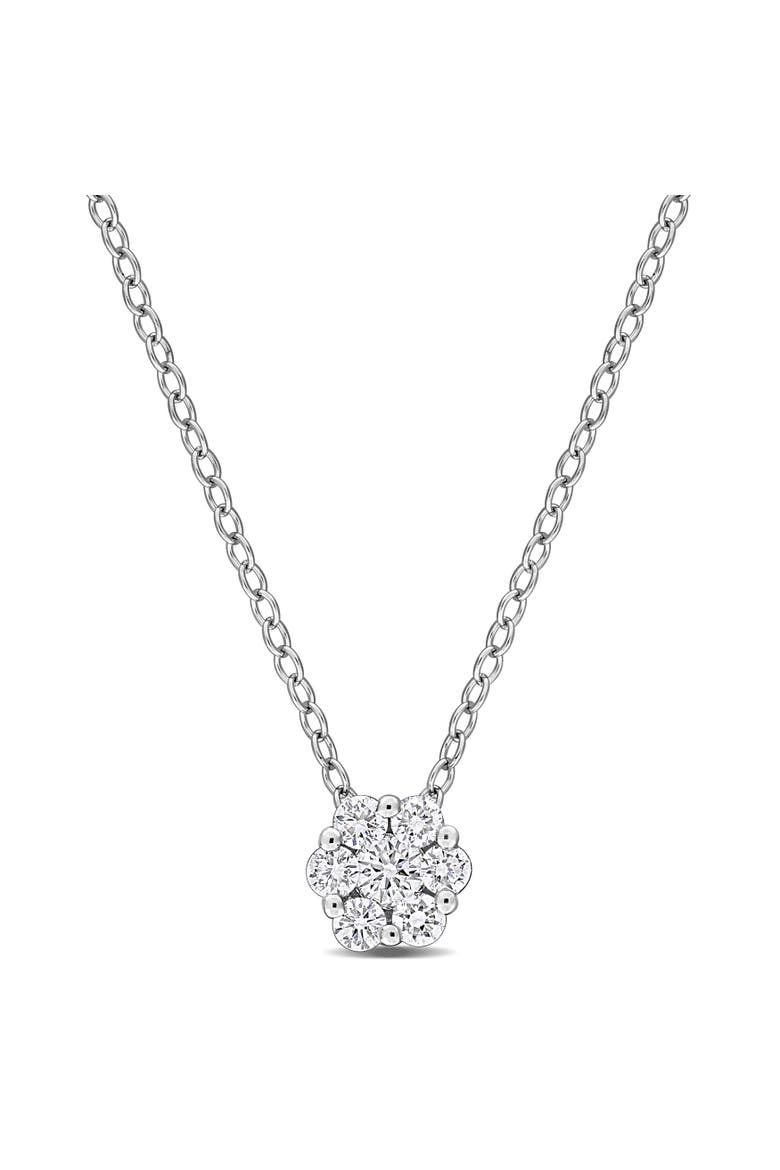 Lab-Grown Diamond Floral Cluster Necklace Silver, Main, color, Sterling silver