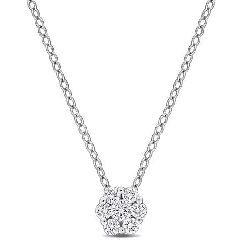 Lab-Grown Diamond Floral Cluster Necklace Silver